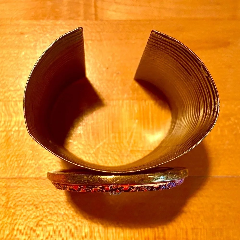 Vintage Studded Red Turquoise Brass Boho Statement Cuff - Picture 7 of 11